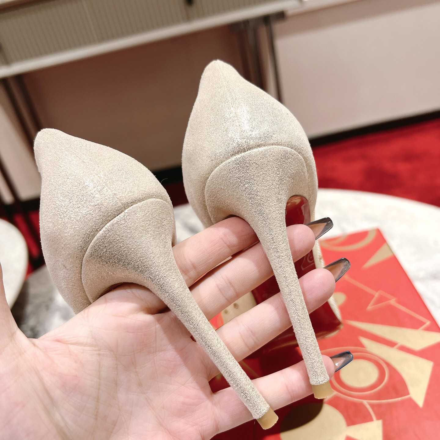 Christian Louboutin Follies Strass 85 mm Pumps - Irridescent Suede Calf, Net And Strass - Light Silk - DopestKickz