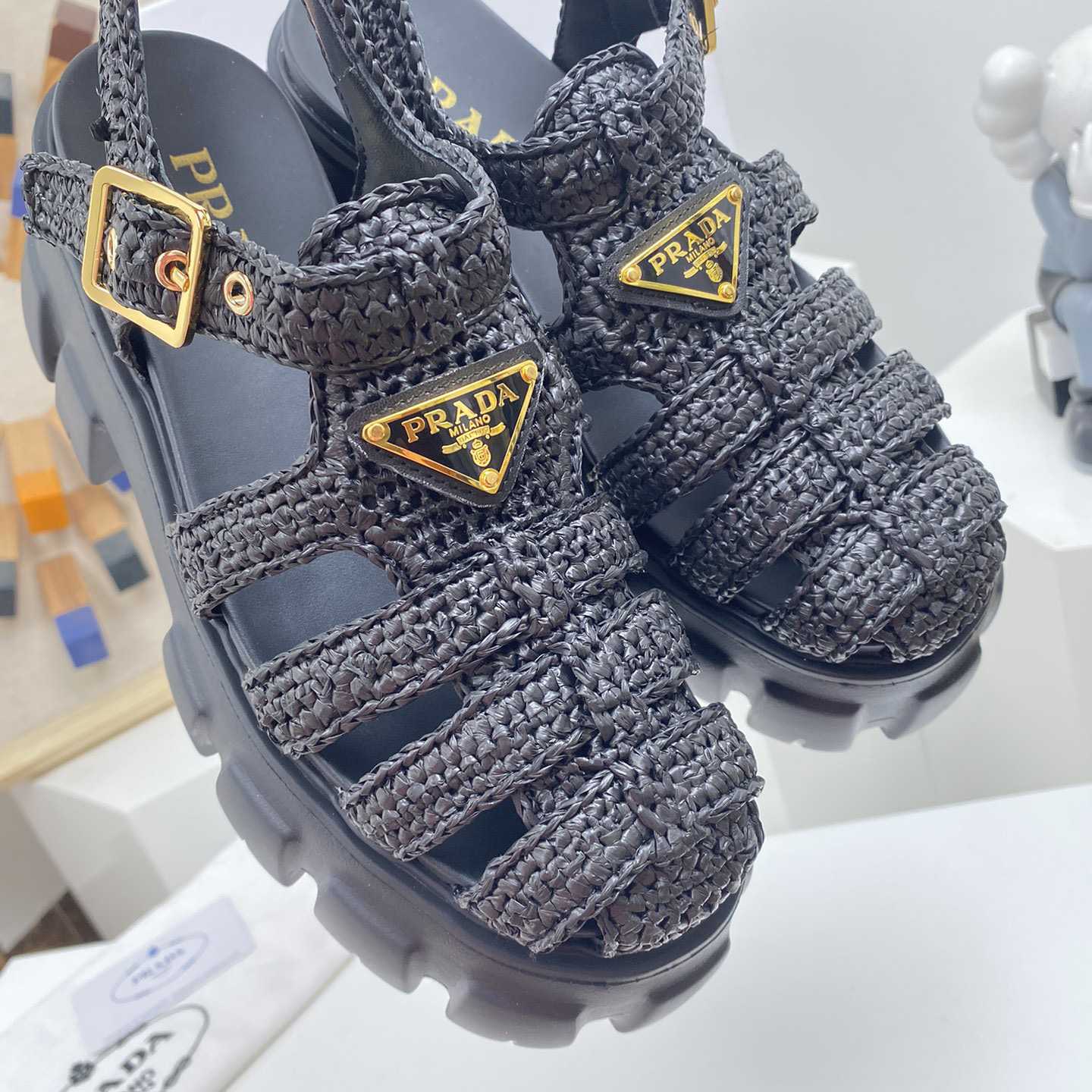 Prada Monolith Crochet Cage Sandals - DopestKickz