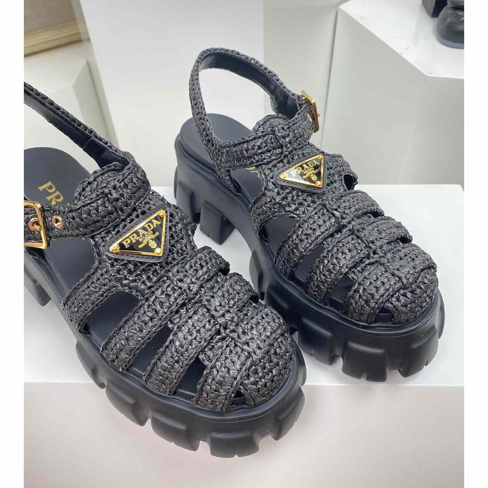 Prada Monolith Crochet Cage Sandals - DopestKickz