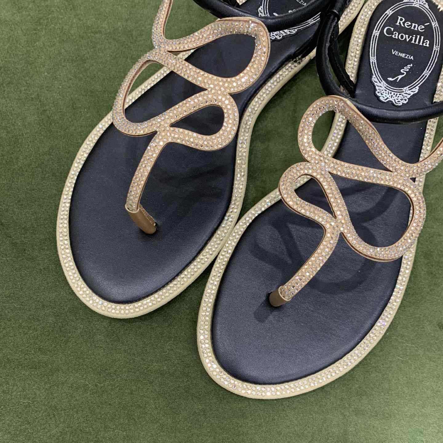 Rene Caovilla Snake Crystal Embellished Flat Sandals - DopestKickz