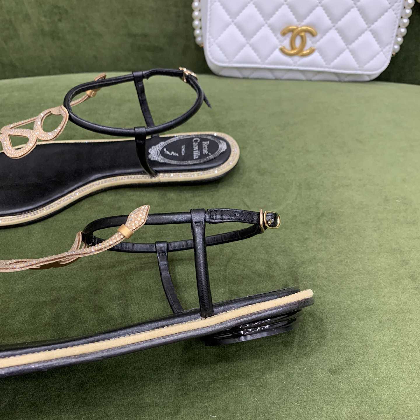 Rene Caovilla Snake Crystal Embellished Flat Sandals - DopestKickz