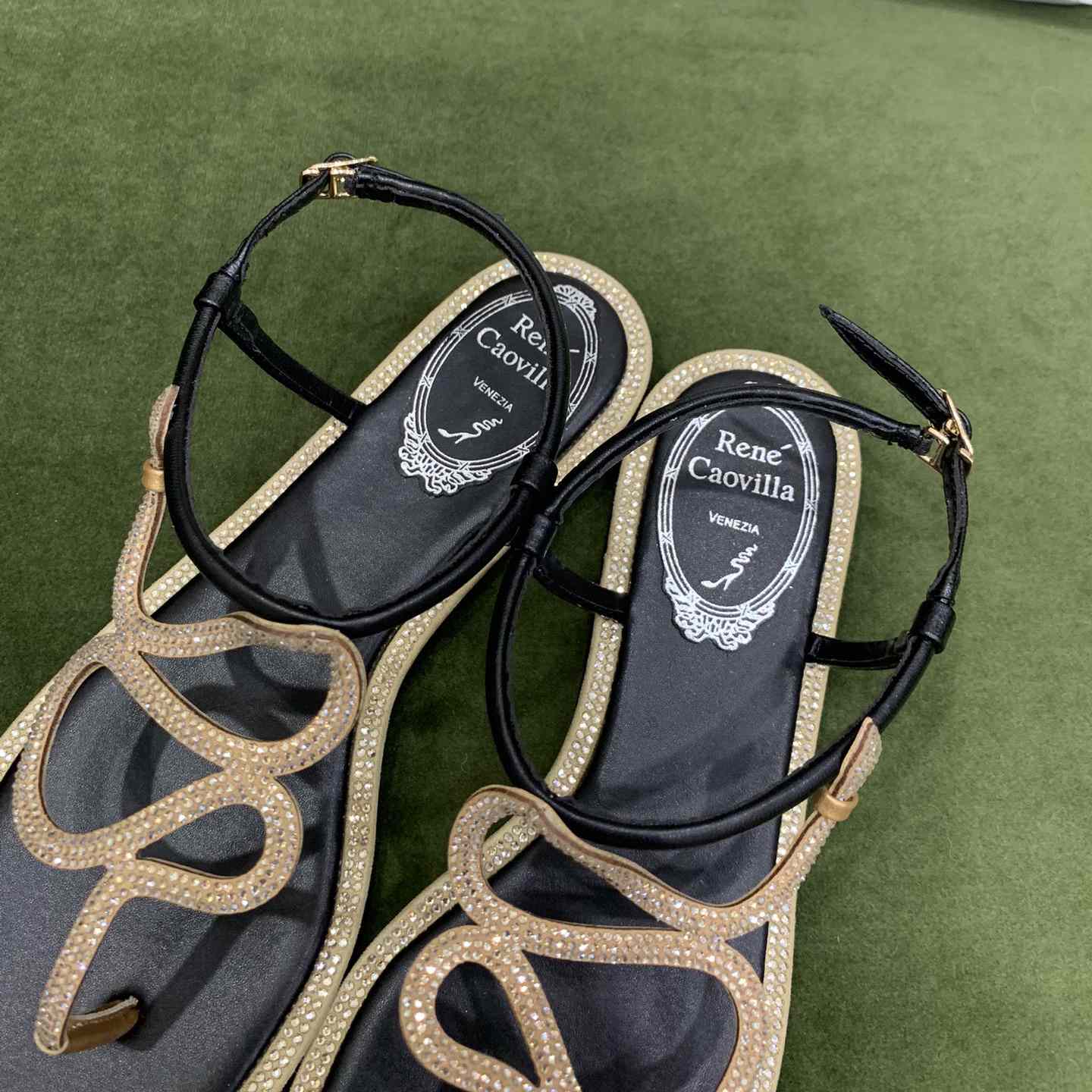 Rene Caovilla Snake Crystal Embellished Flat Sandals - DopestKickz