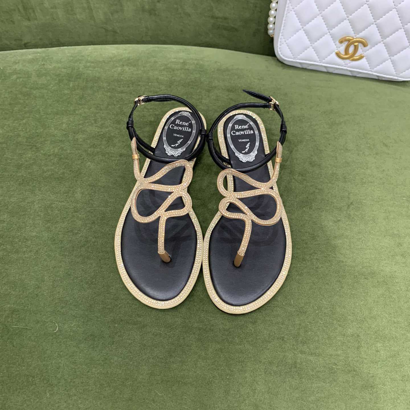 Rene Caovilla Snake Crystal Embellished Flat Sandals - DopestKickz