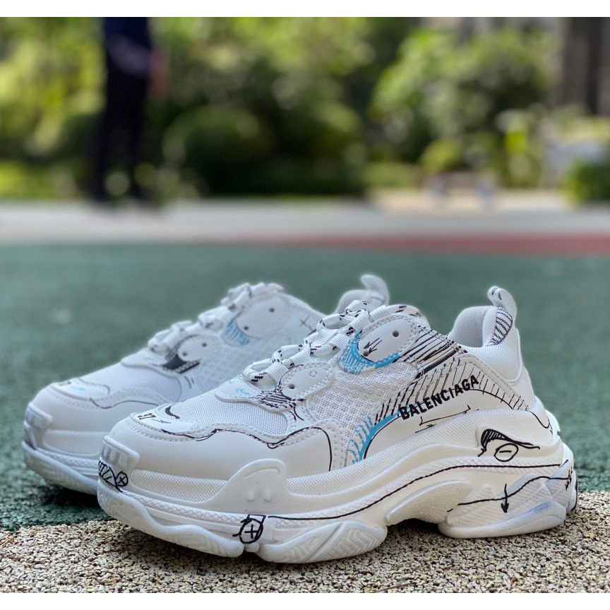 Balenciaga Triple S Sketch Sneaker In White - DopestKickz