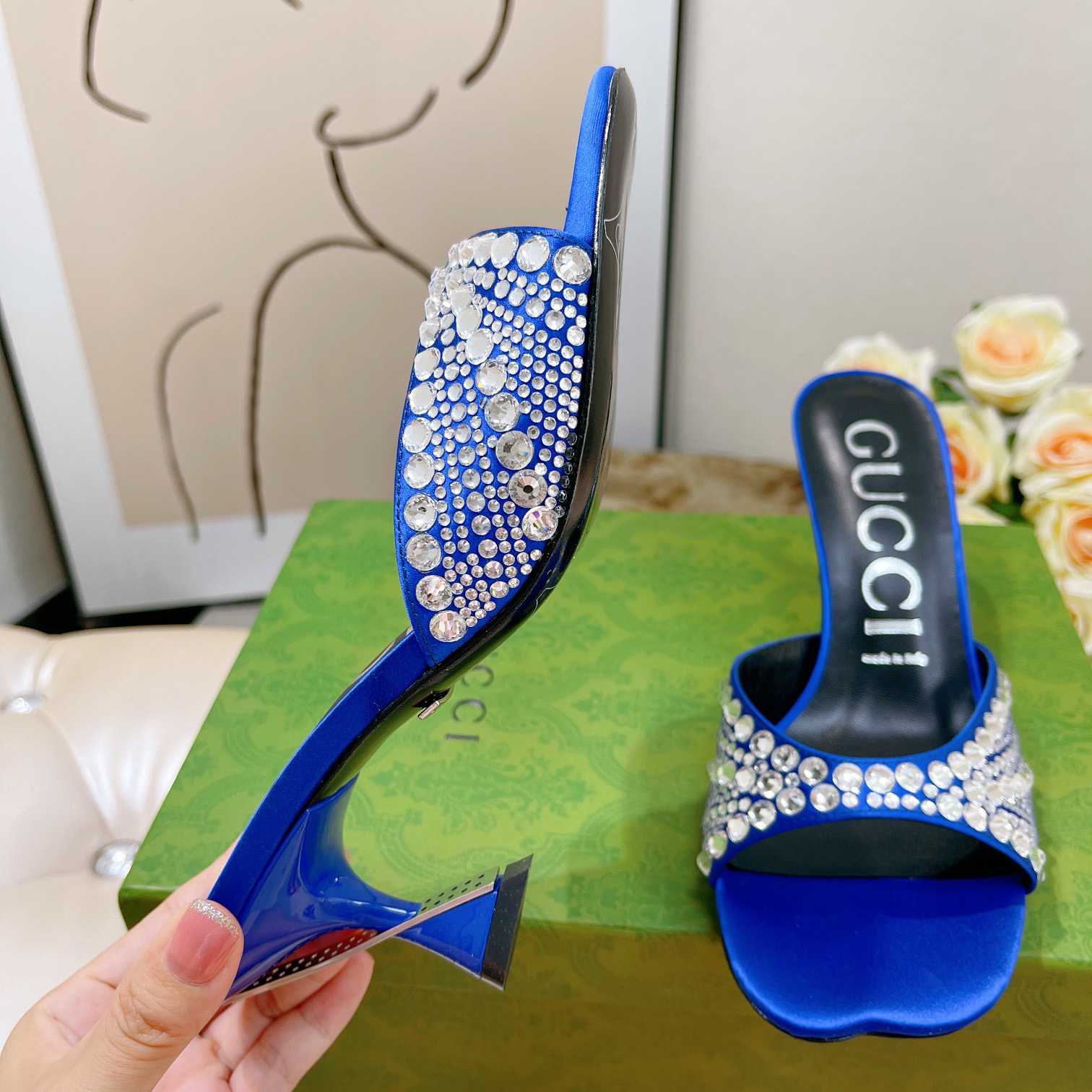 Gucci Women's Slide Sandal With Crystals - DopestKickz