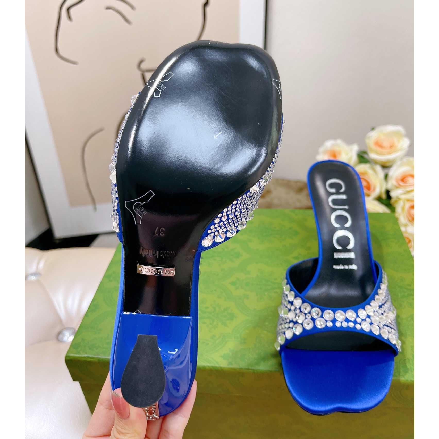 Gucci Women's Slide Sandal With Crystals - DopestKickz