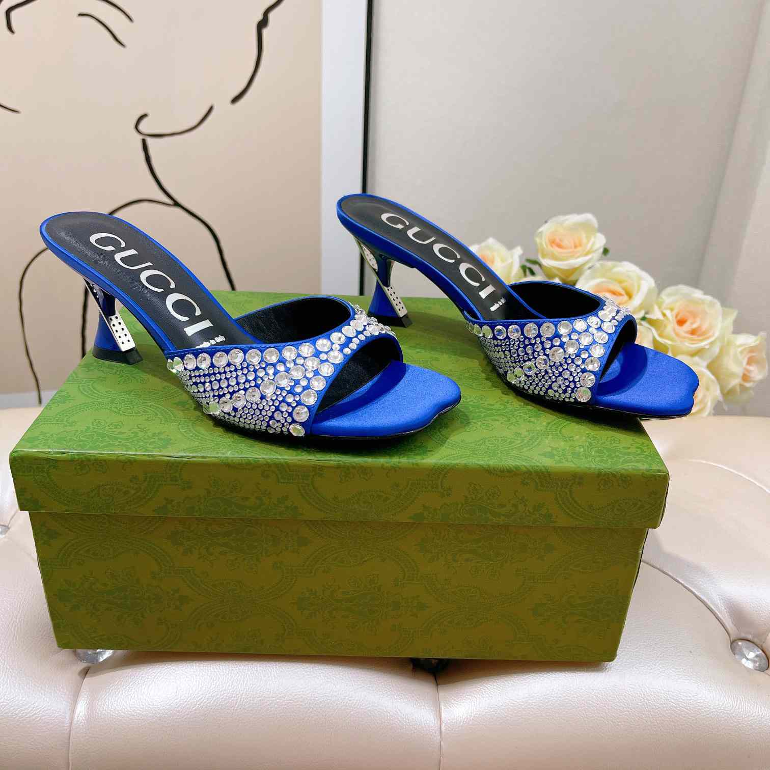 Gucci Women's Slide Sandal With Crystals - DopestKickz