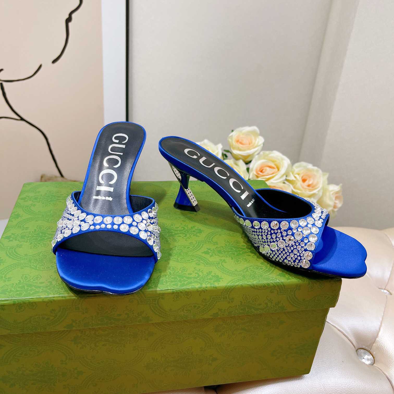 Gucci Women's Slide Sandal With Crystals - DopestKickz