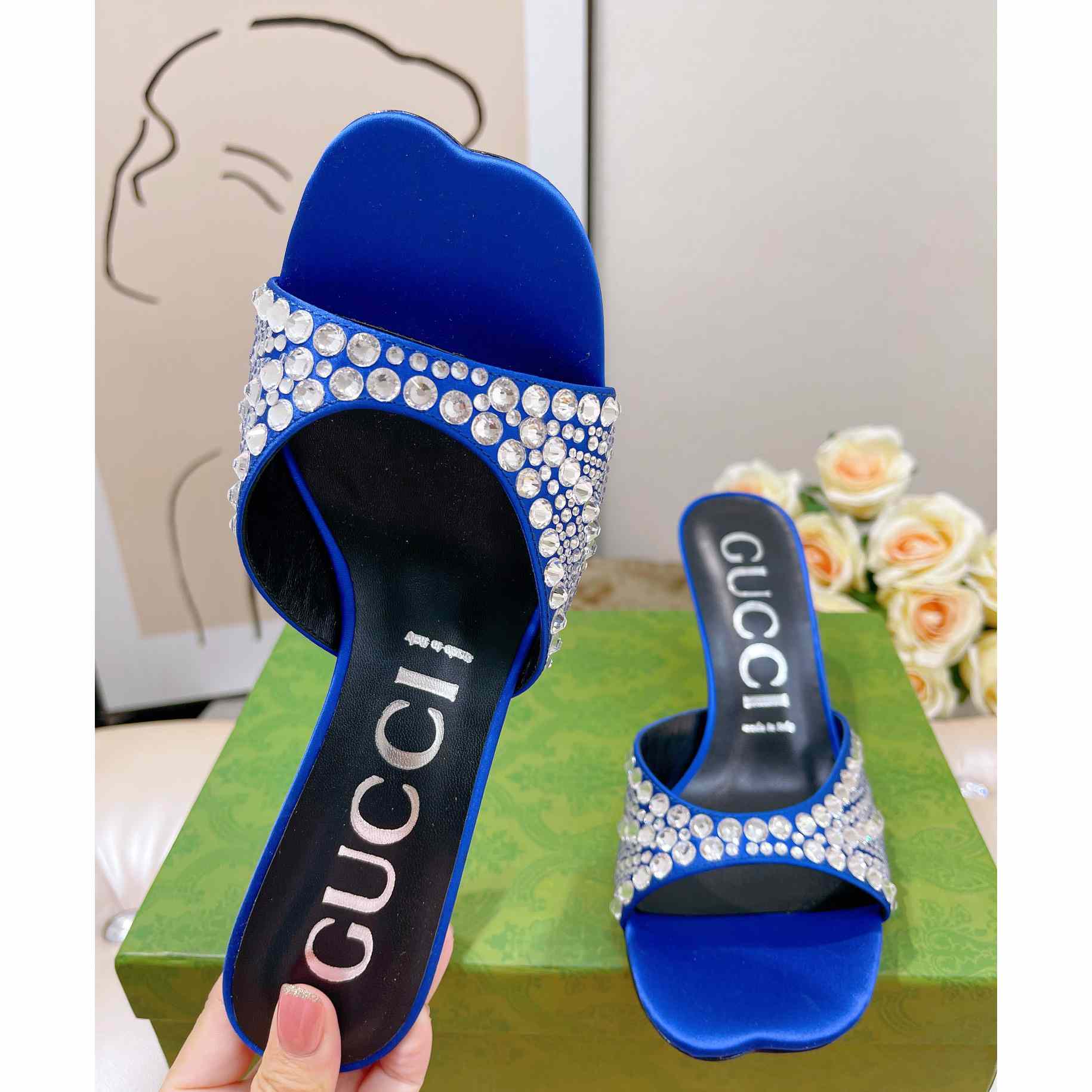 Gucci Women's Slide Sandal With Crystals - DopestKickz