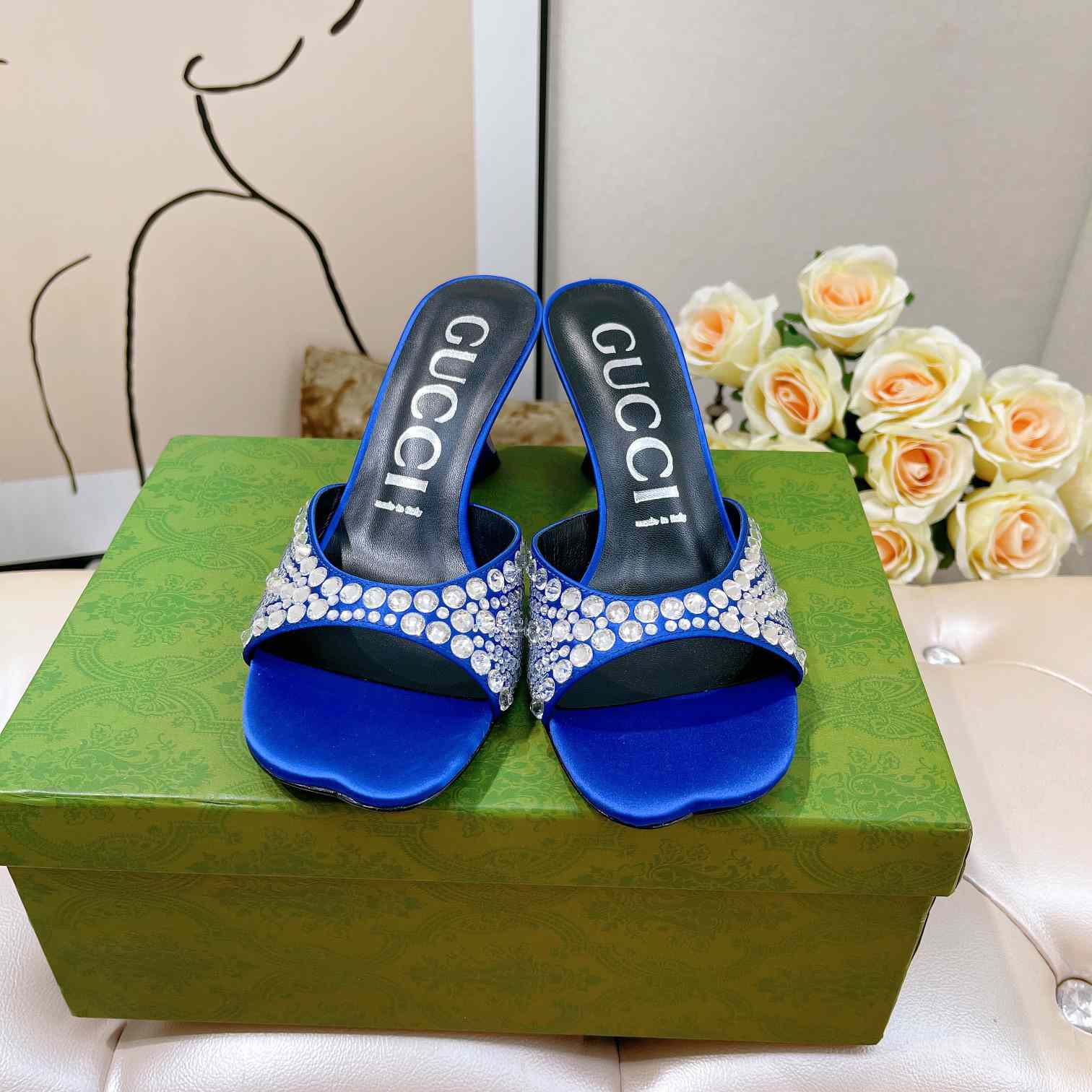 Gucci Women's Slide Sandal With Crystals - DopestKickz