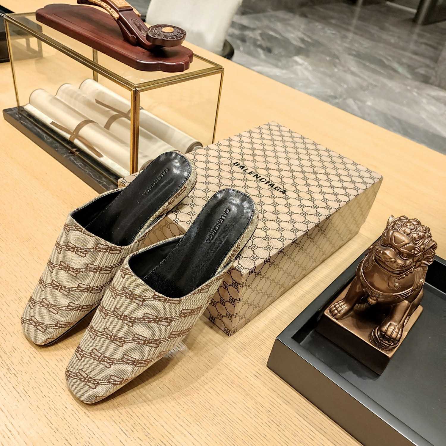 Balenciaga Women's Cosy Mule BB Monogram In Beige  - DopestKickz