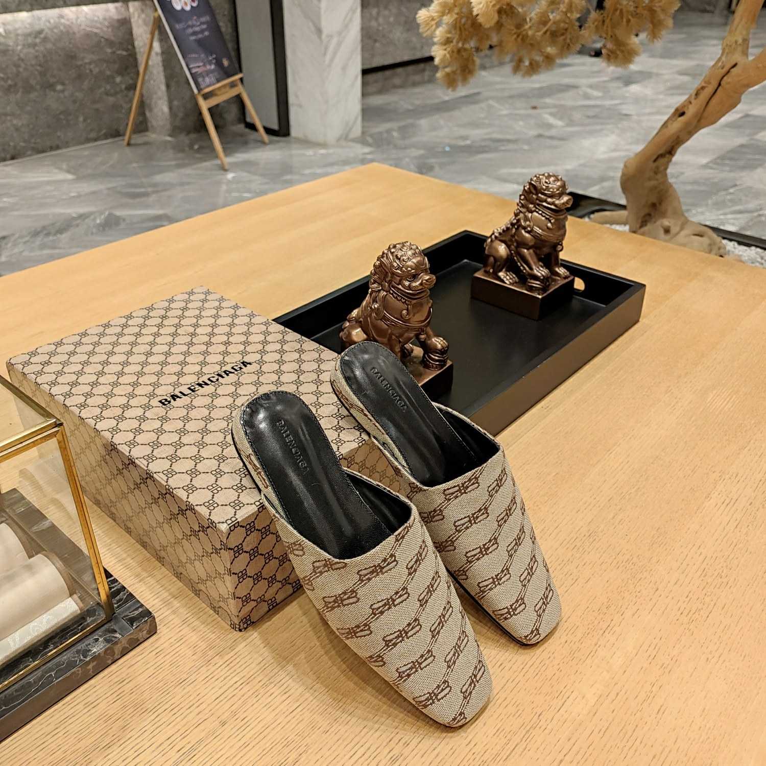 Balenciaga Women's Cosy Mule BB Monogram In Beige  - DopestKickz