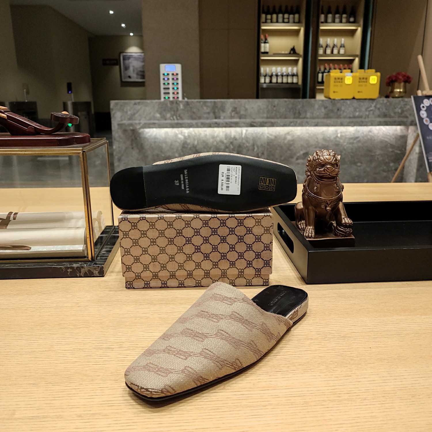 Balenciaga Women's Cosy Mule BB Monogram In Beige  - DopestKickz