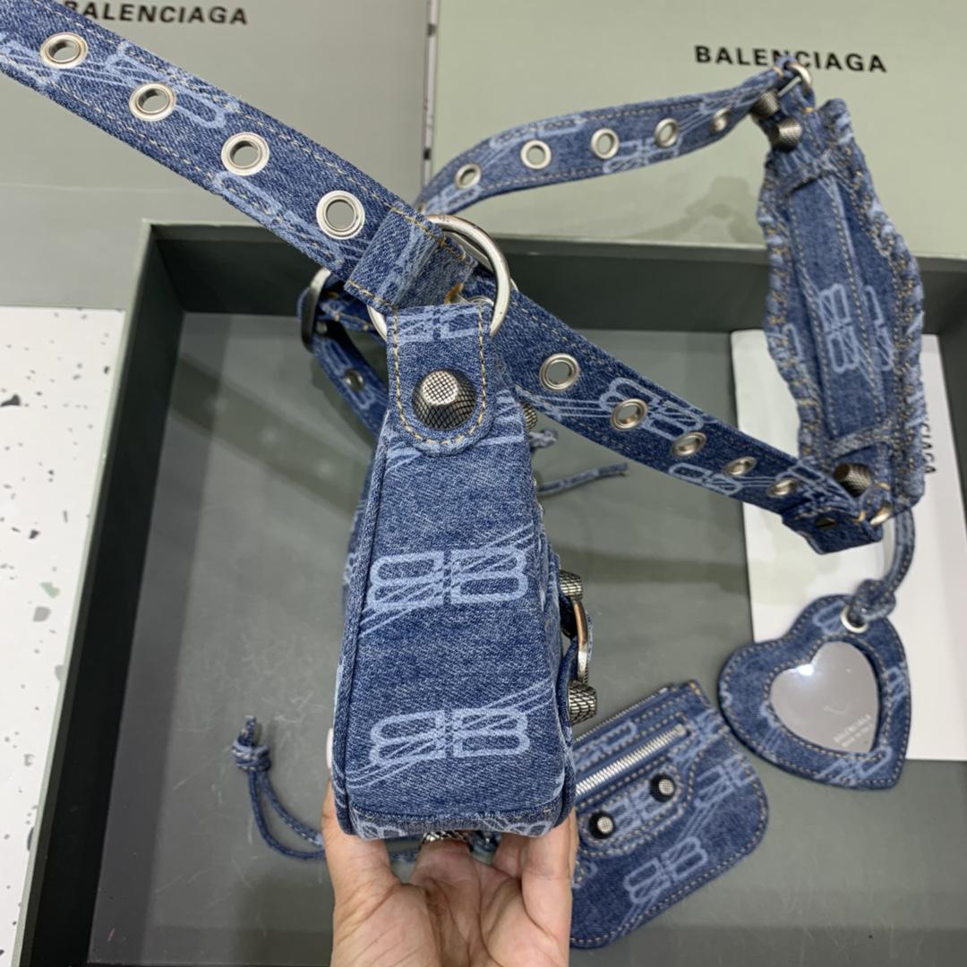 Balenciaga Le Cagole XS Shoulder Bag BB Monogram Bleached Denim In Blue   (26-12-6cm) - DopestKickz