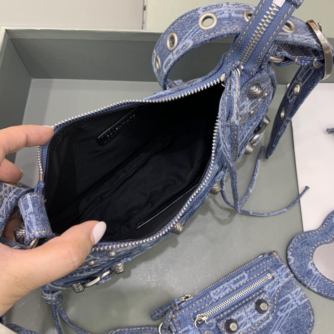 Balenciaga Le Cagole XS Shoulder Bag BB Monogram Bleached Denim In Blue   (26-12-6cm) - DopestKickz