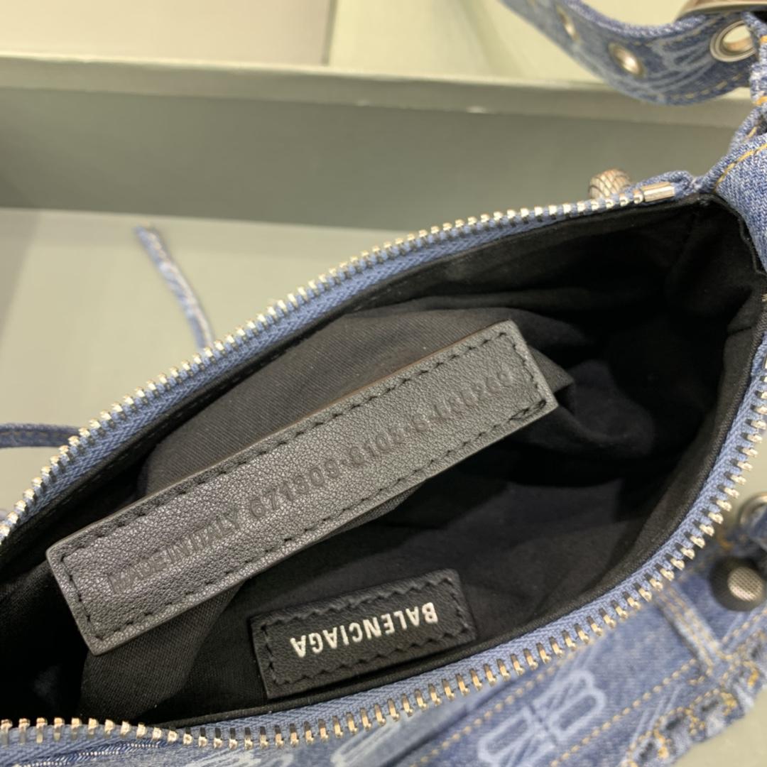 Balenciaga Le Cagole XS Shoulder Bag BB Monogram Bleached Denim In Blue   (26-12-6cm) - DopestKickz