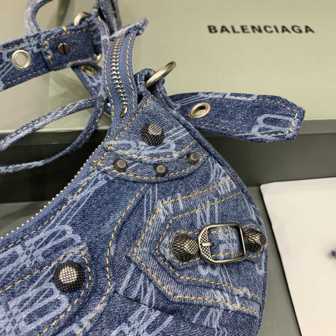 Balenciaga Le Cagole XS Shoulder Bag BB Monogram Bleached Denim In Blue   (26-12-6cm) - DopestKickz