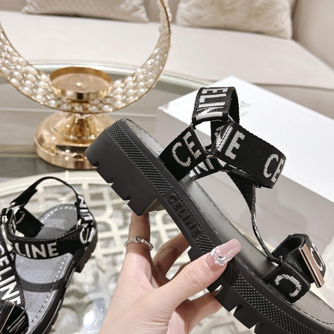 Celine Leo Strappy Sandal In With ''Celine'' Jacquard Black / White - DopestKickz