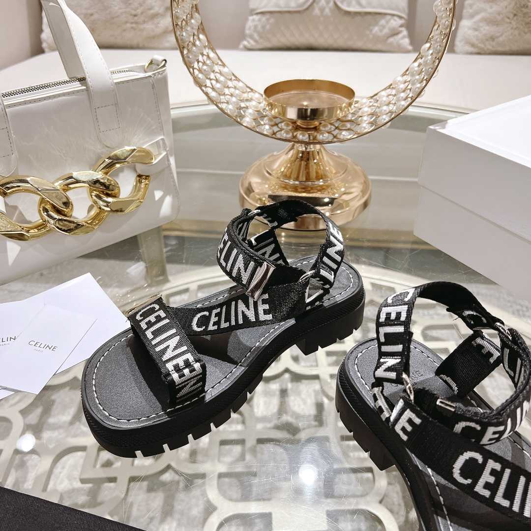 Celine Leo Strappy Sandal In With ''Celine'' Jacquard Black / White - DopestKickz