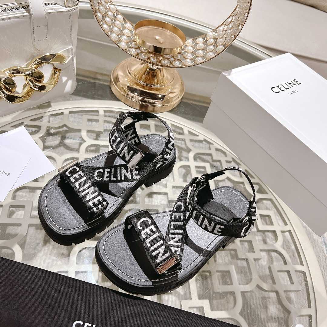 Celine Leo Strappy Sandal In With ''Celine'' Jacquard Black / White - DopestKickz