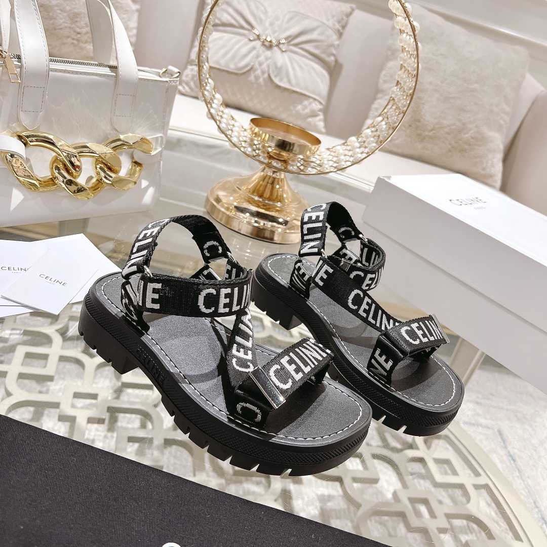 Celine Leo Strappy Sandal In With ''Celine'' Jacquard Black / White - DopestKickz