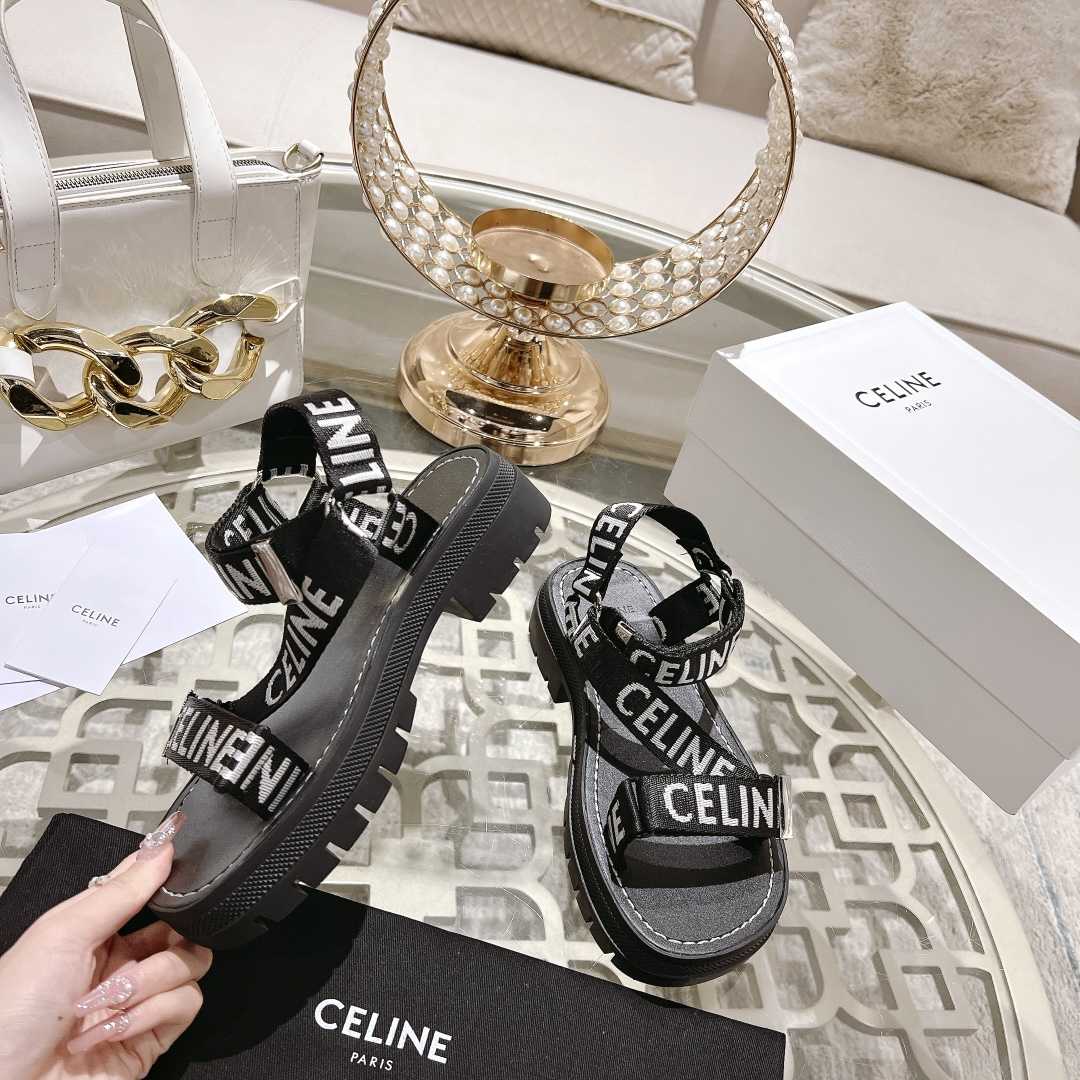 Celine Leo Strappy Sandal In With ''Celine'' Jacquard Black / White - DopestKickz