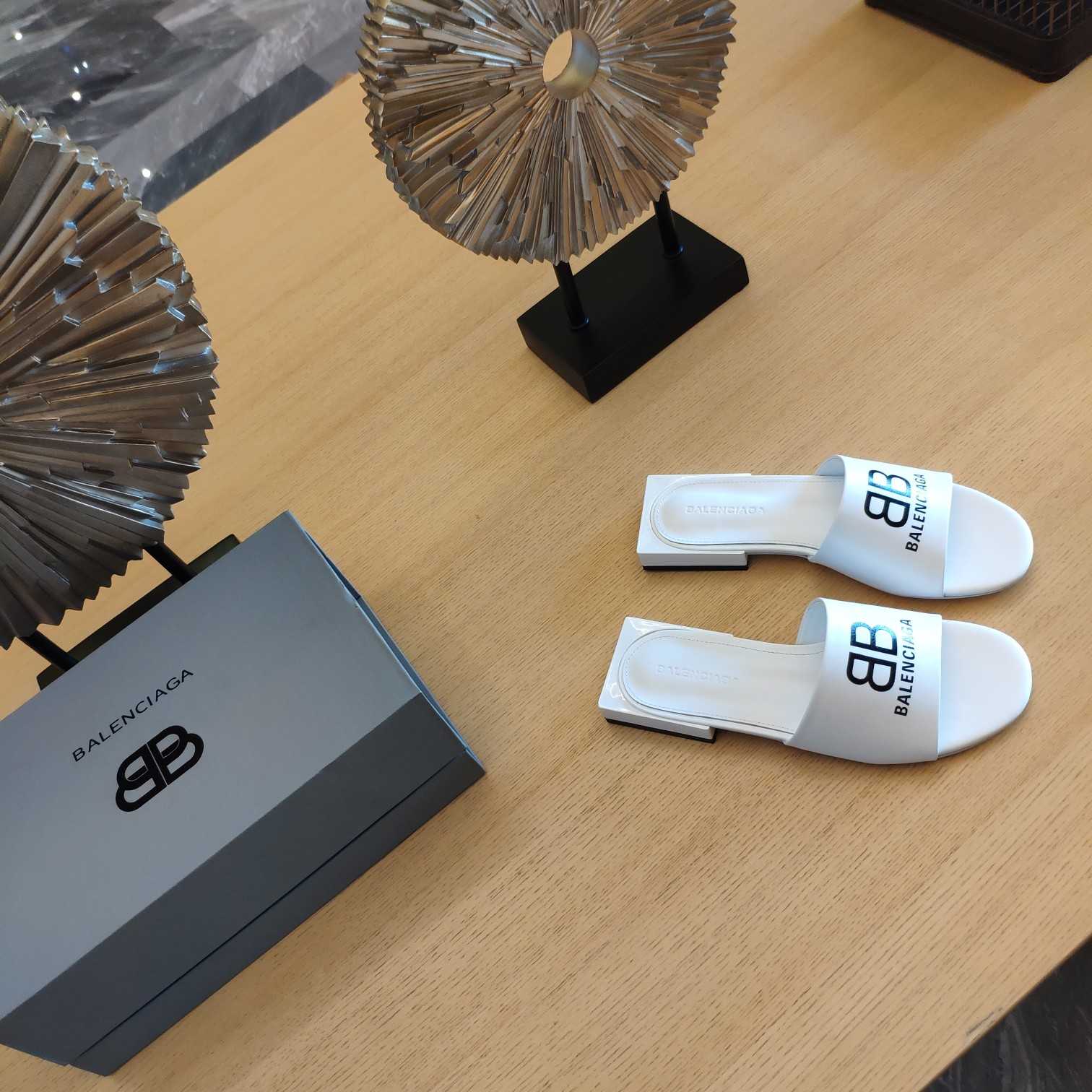 Balenciaga Box Mule Leather Sandals - DopestKickz