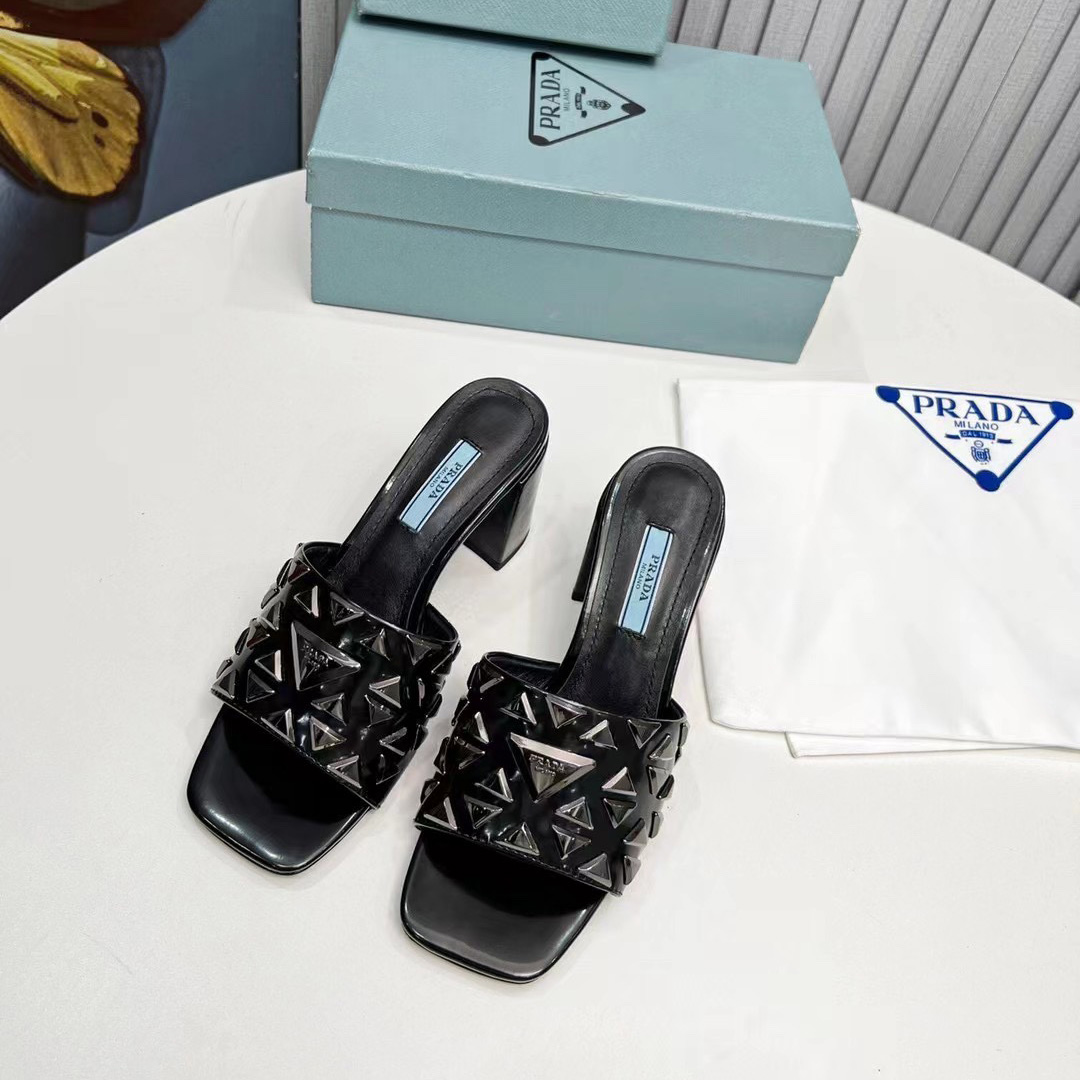 Prada Studded Metallic Leather Mules - DopestKickz