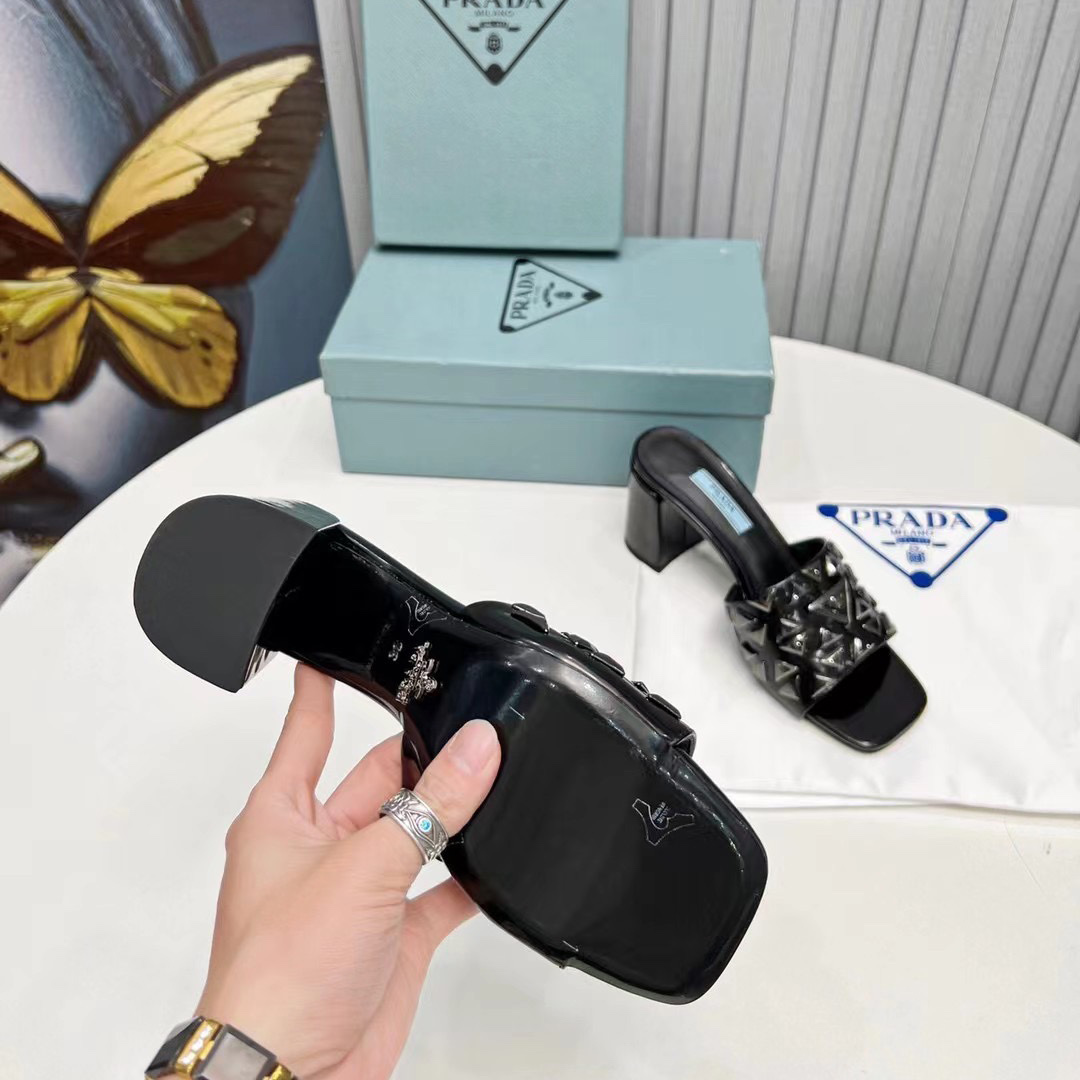 Prada Studded Metallic Leather Mules - DopestKickz