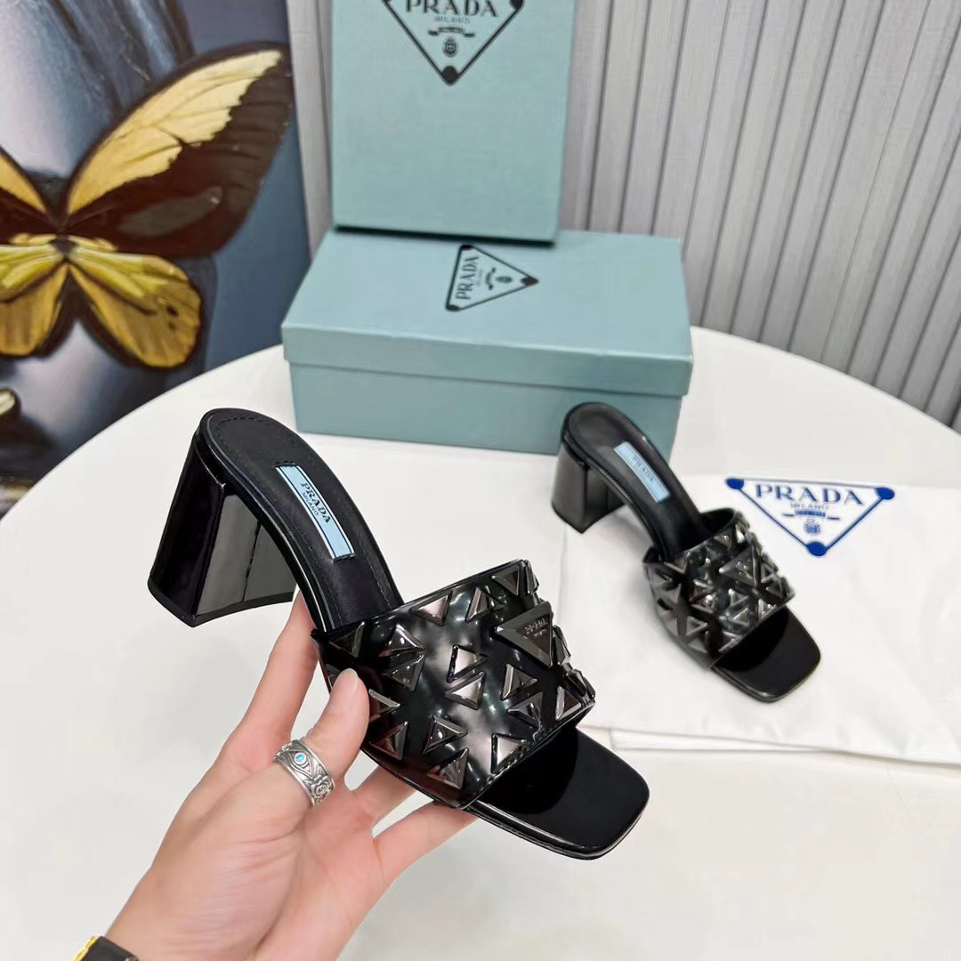 Prada Studded Metallic Leather Mules - DopestKickz