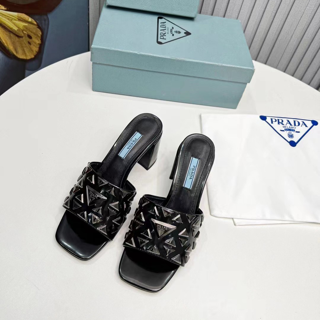 Prada Studded Metallic Leather Mules - DopestKickz