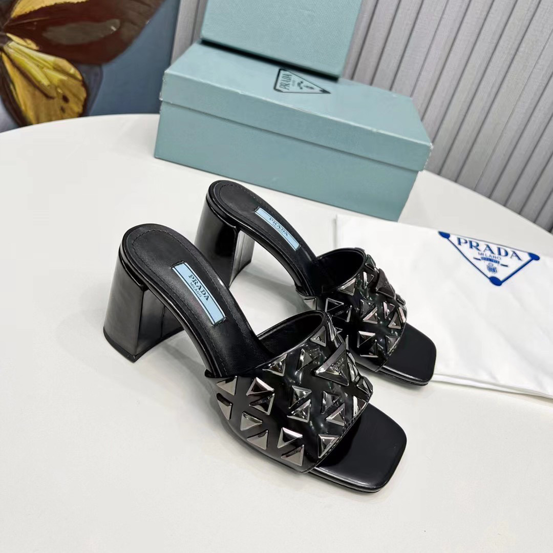 Prada Studded Metallic Leather Mules - DopestKickz