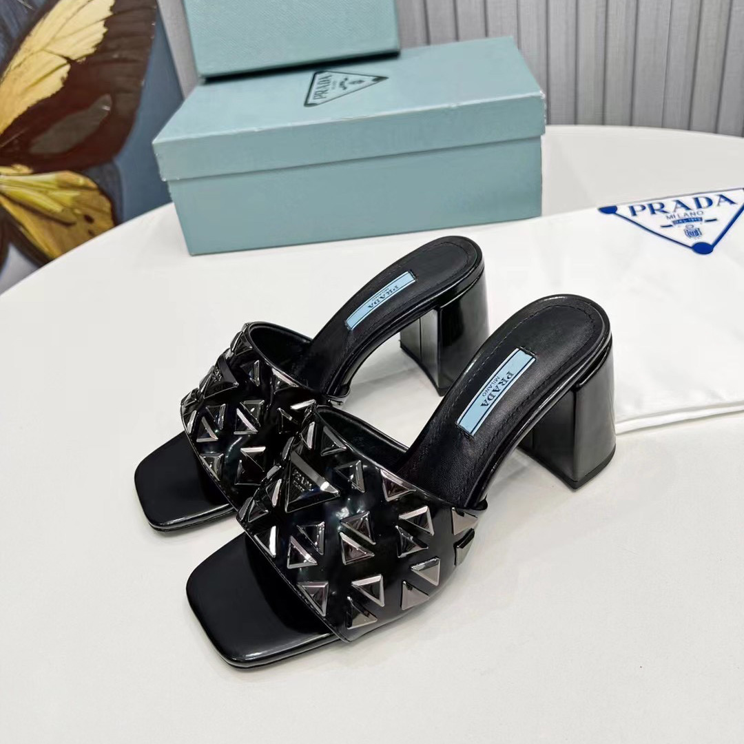 Prada Studded Metallic Leather Mules - DopestKickz