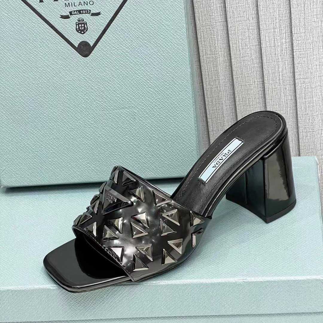 Prada Studded Metallic Leather Mules - DopestKickz