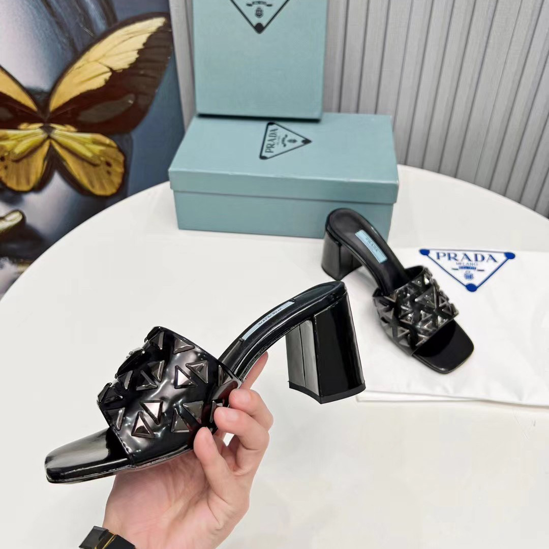 Prada Studded Metallic Leather Mules - DopestKickz