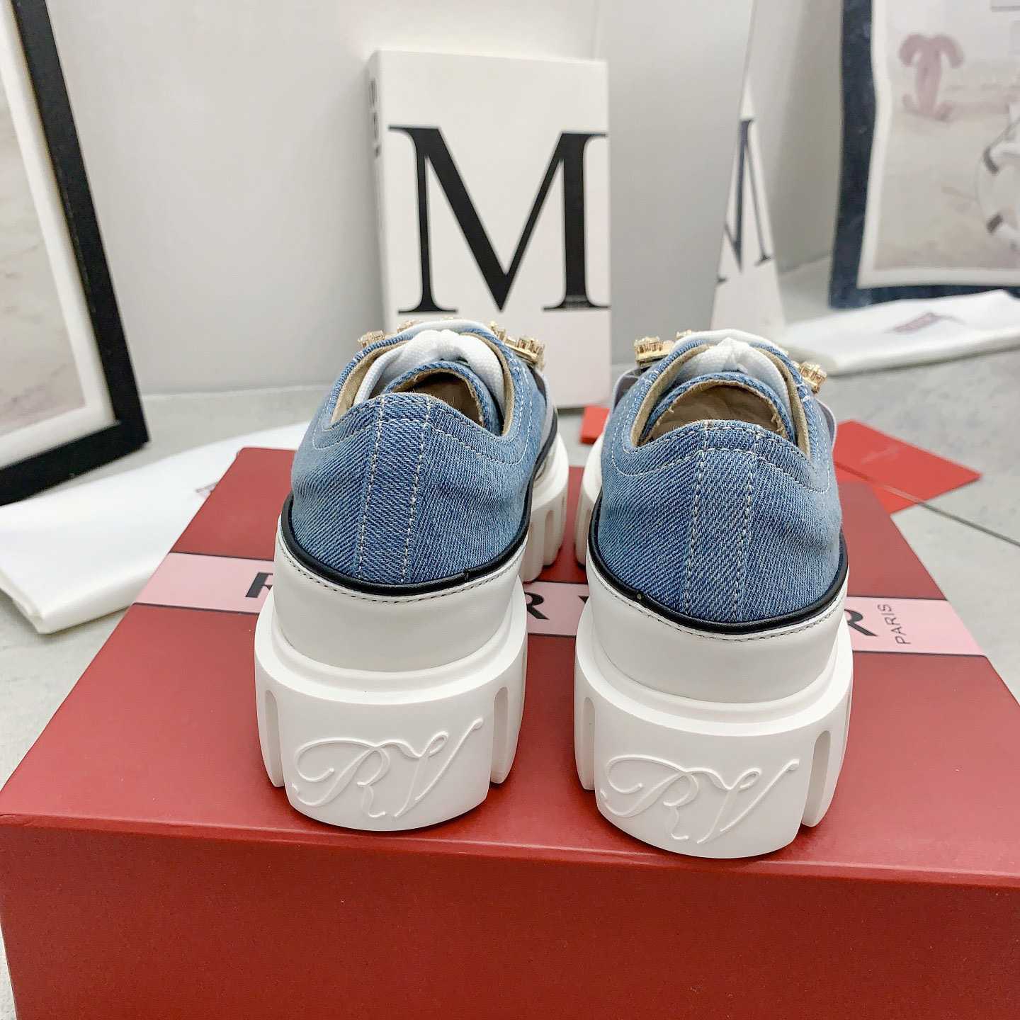 Roger Vivier Viv' Go-Thick Strass Buckle Slip-on Sneakers In Denim - DopestKickz