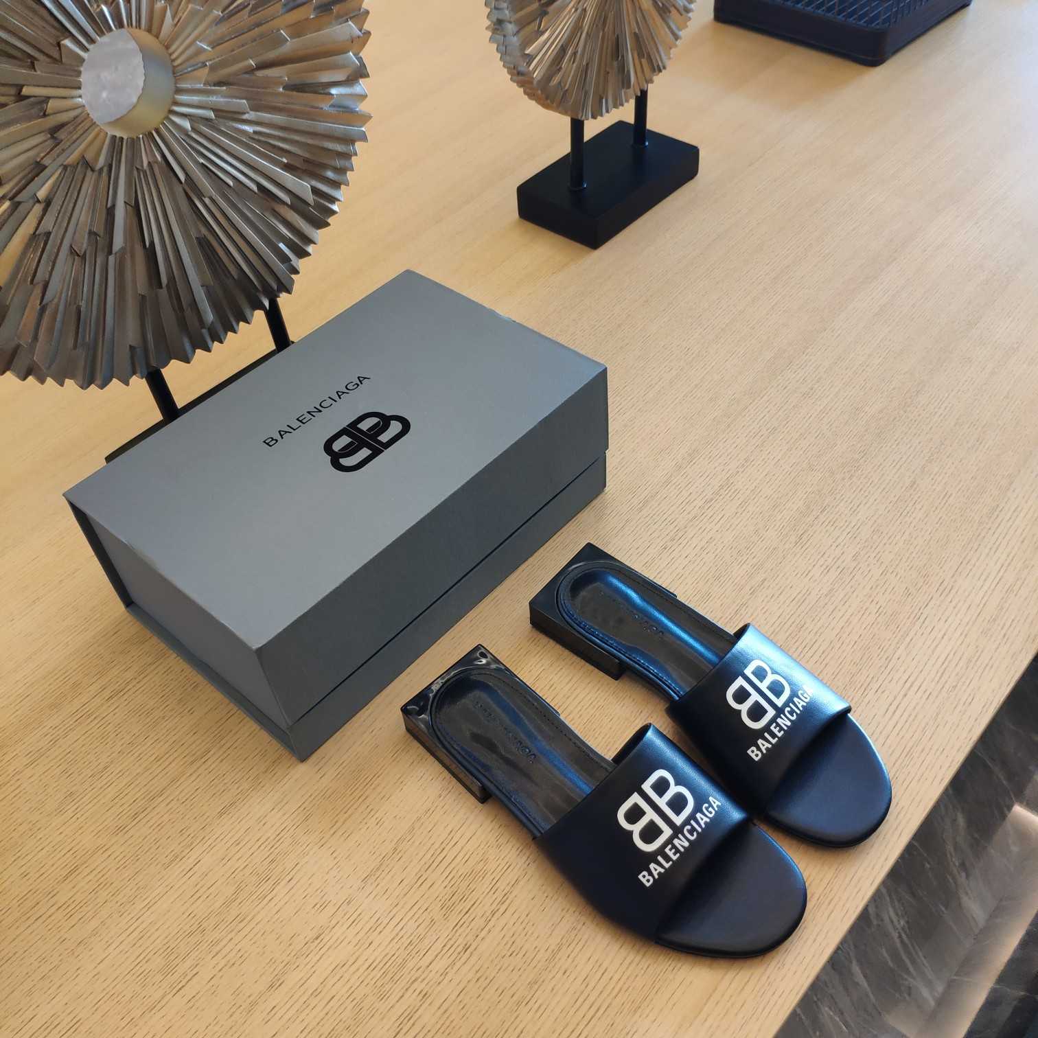 Balenciaga Box Mule Leather Sandals - DopestKickz