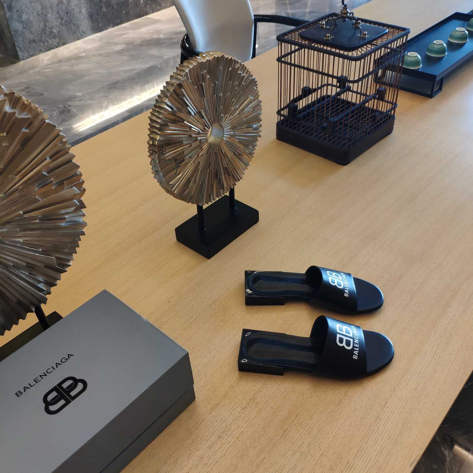 Balenciaga Box Mule Leather Sandals - DopestKickz