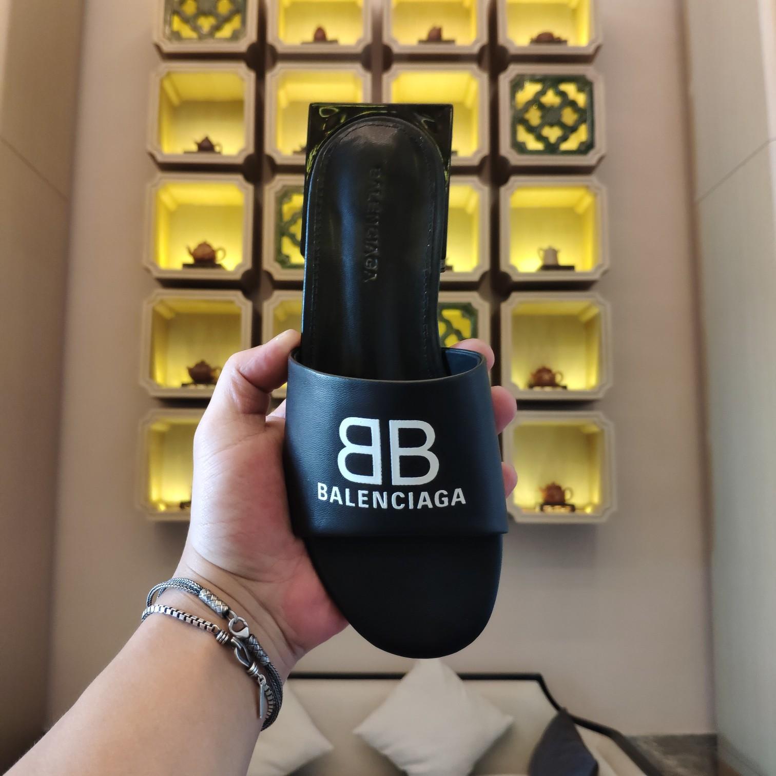 Balenciaga Box Mule Leather Sandals - DopestKickz