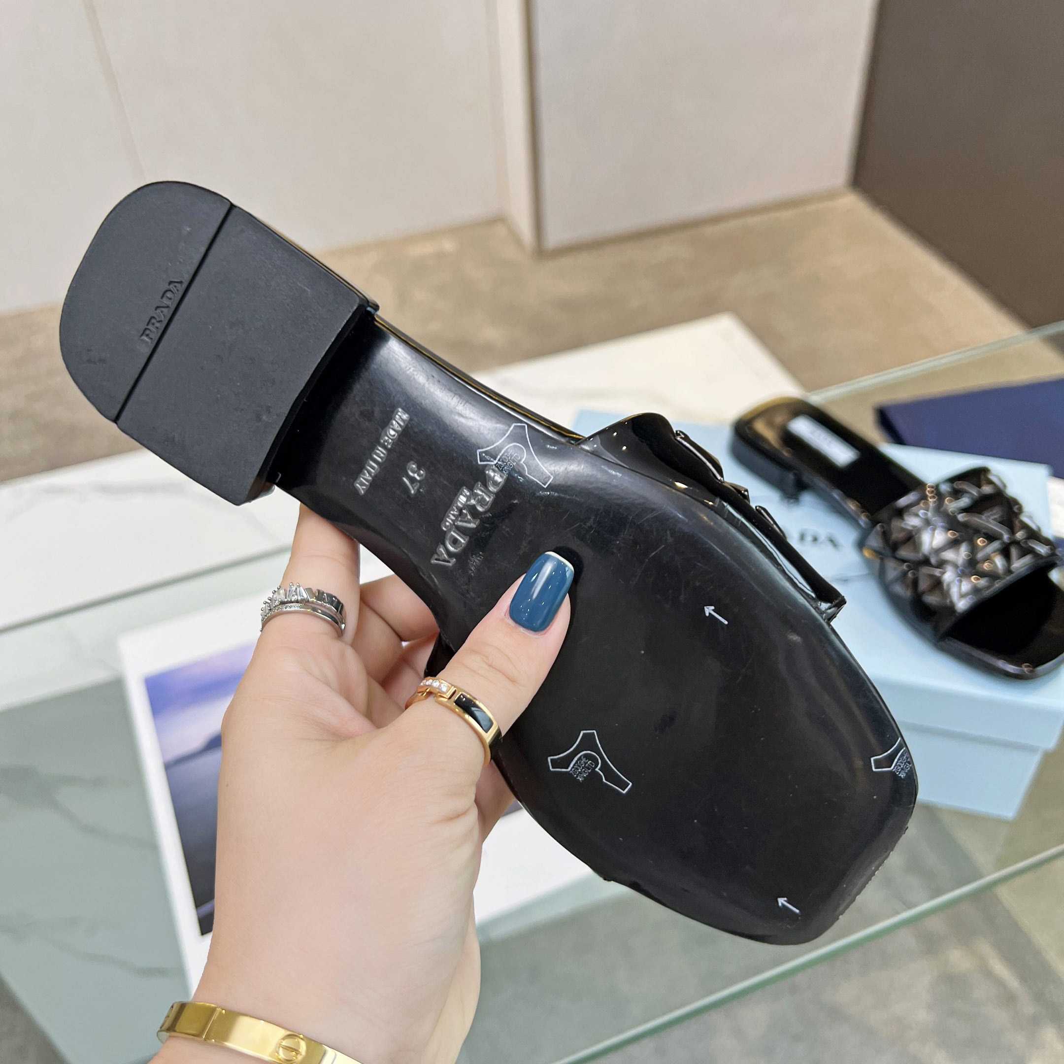 Prada Studded Metallic Leather Slides - DopestKickz