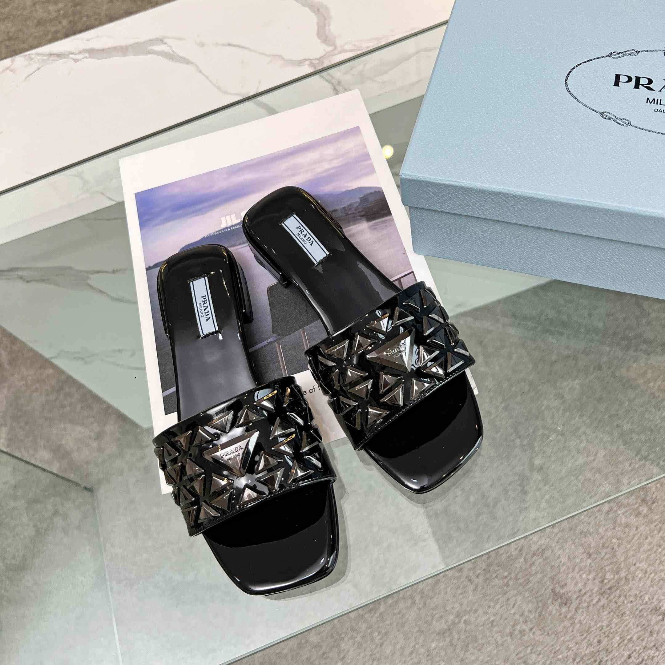 Prada Studded Metallic Leather Slides - DopestKickz