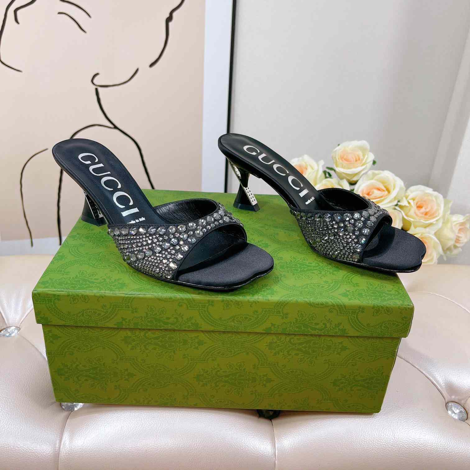 Gucci Women's Slide Sandal With Crystals - DopestKickz