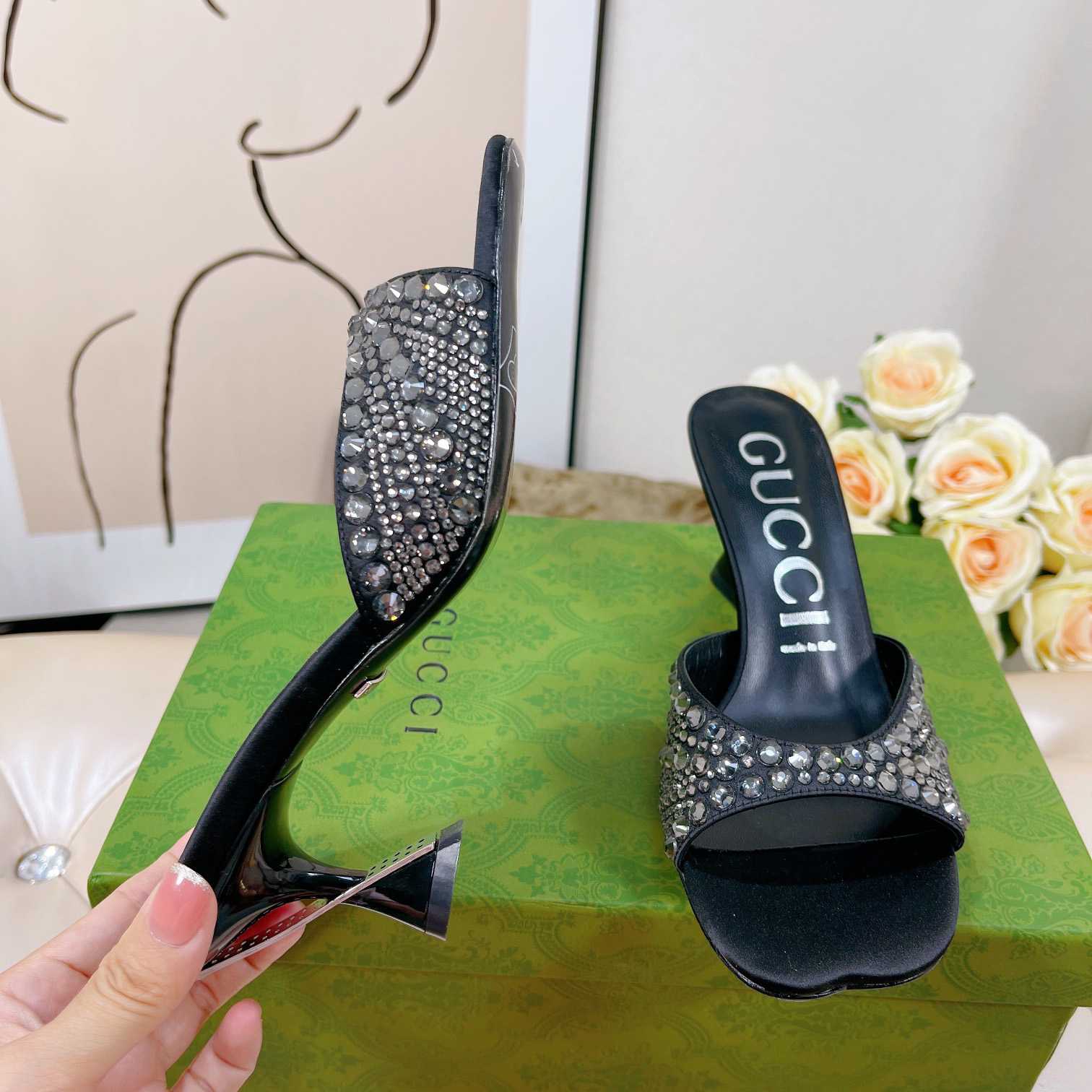 Gucci Women's Slide Sandal With Crystals - DopestKickz