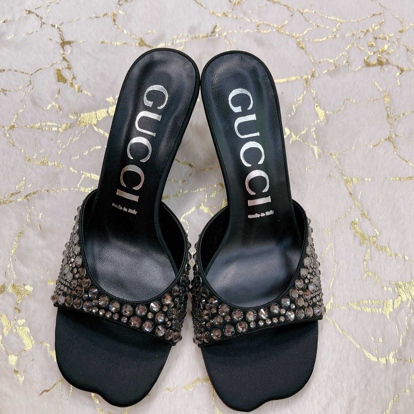 Gucci Women's Slide Sandal With Crystals - DopestKickz