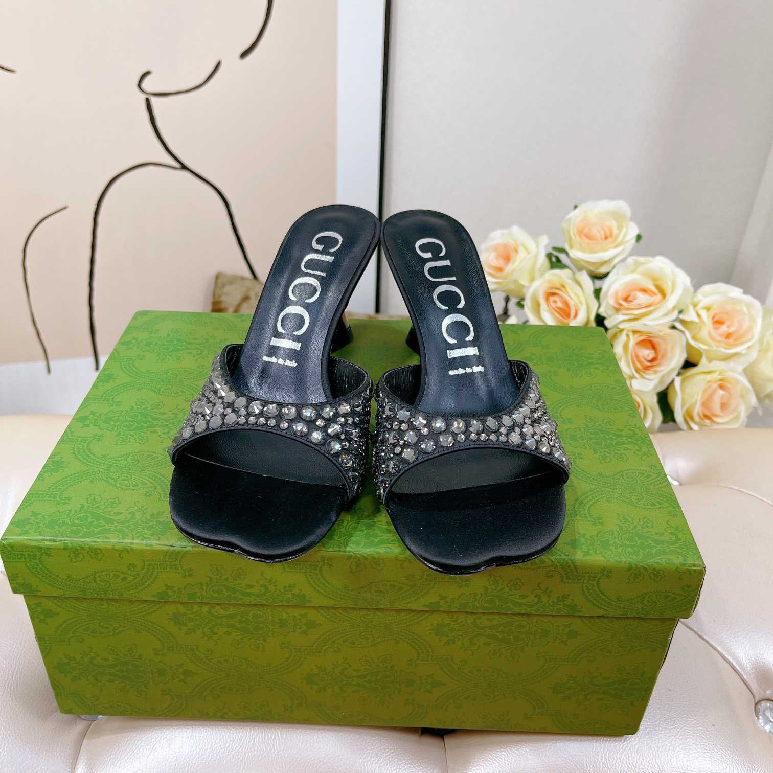 Gucci Women's Slide Sandal With Crystals - DopestKickz