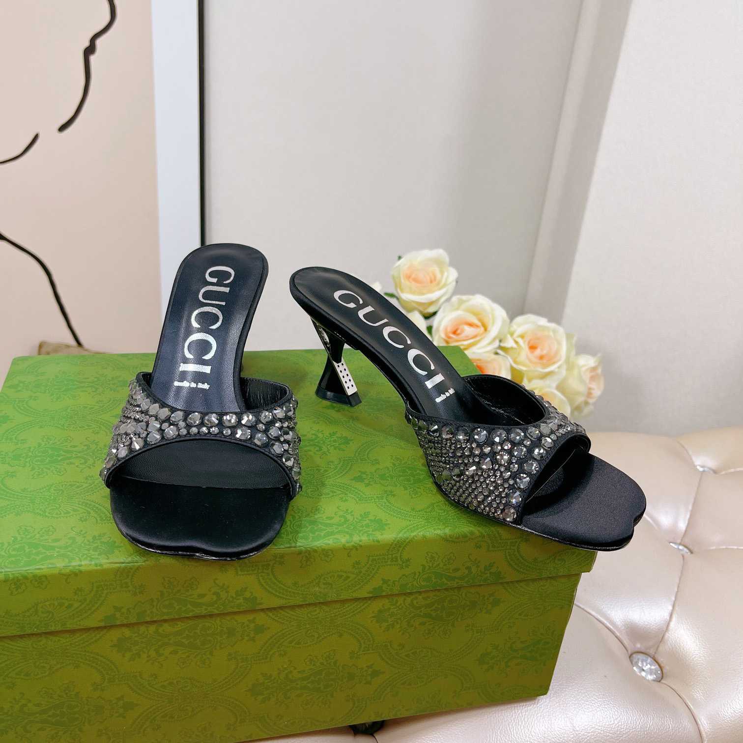 Gucci Women's Slide Sandal With Crystals - DopestKickz