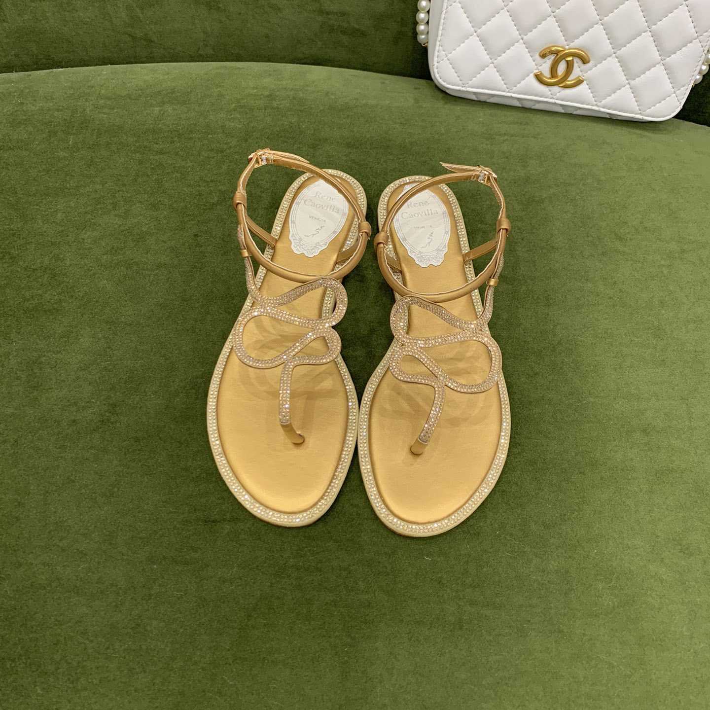 Rene Caovilla Snake Crystal Embellished Flat Sandals - DopestKickz