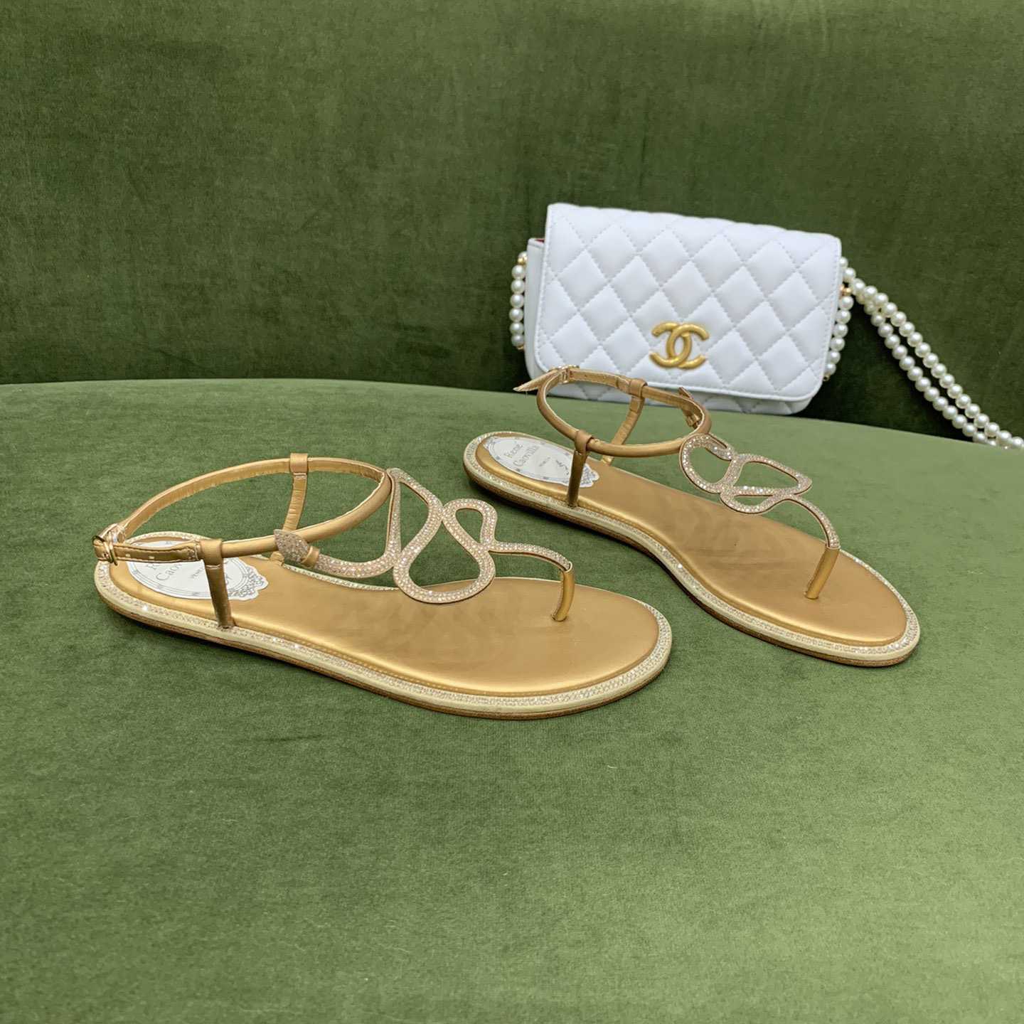 Rene Caovilla Snake Crystal Embellished Flat Sandals - DopestKickz