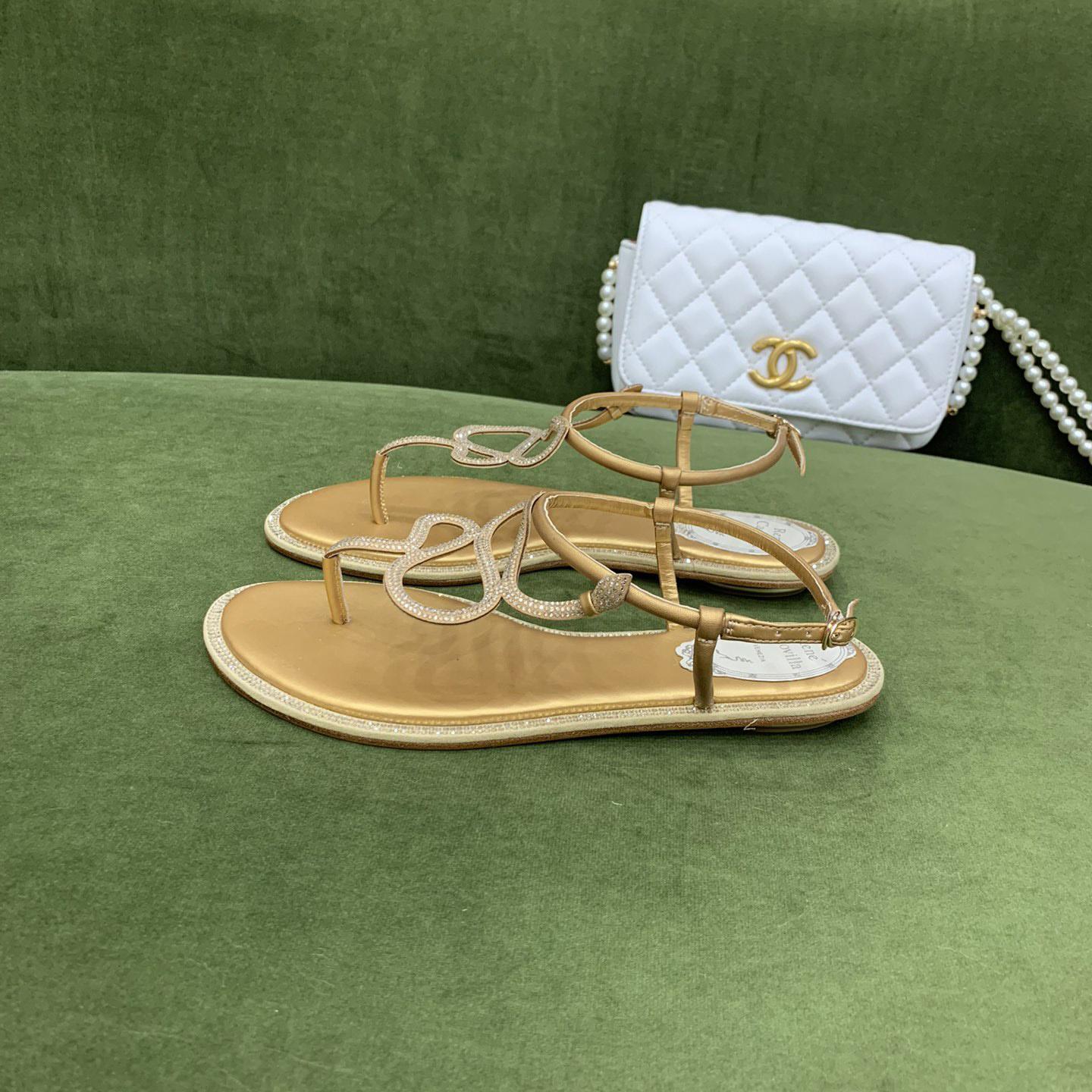 Rene Caovilla Snake Crystal Embellished Flat Sandals - DopestKickz