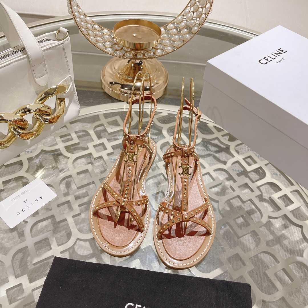 Celine Taillat Flat Sandal With Studs In Calfskin - Vegetal Tanning & Studs Tan - DopestKickz